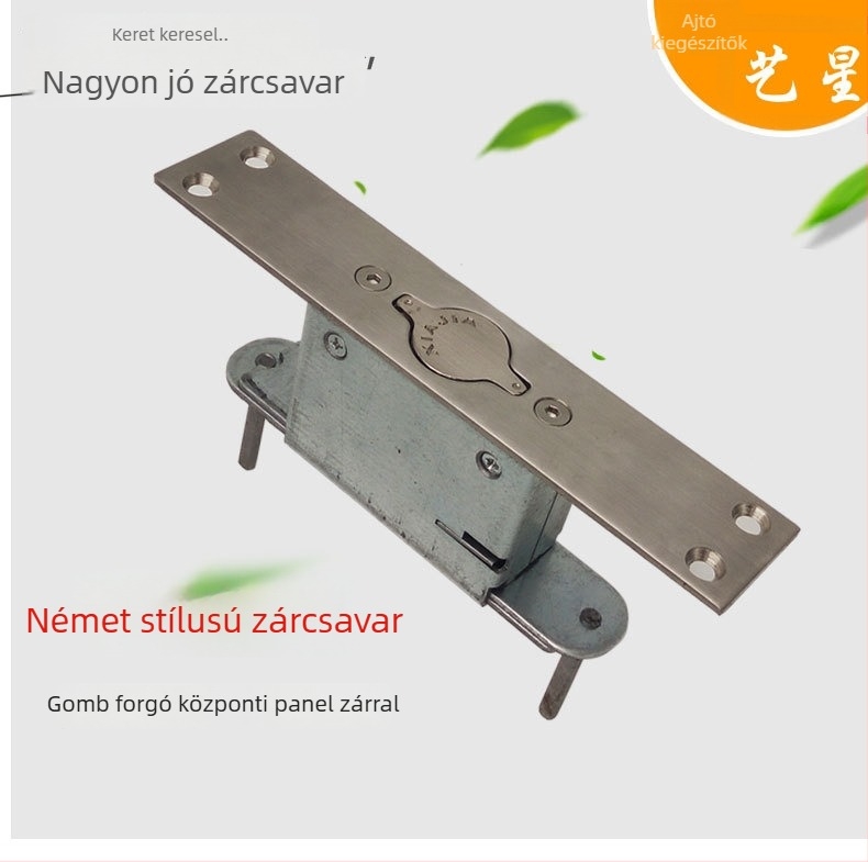 Kézi rozsdamentes acél ajtózár központi forgó mechanizmussal, rejtett működés, satin felület, modern minimalista kialakítás