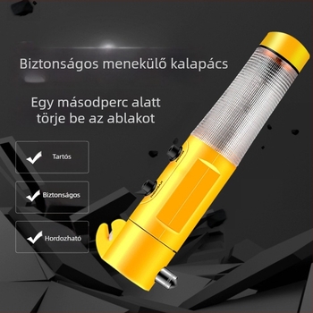Autóban használható 4 az 1-ben biztonsági kalapács ablakszaggatóval, mágnessel, vész eszközzel, ABS műanyag, 150 g
