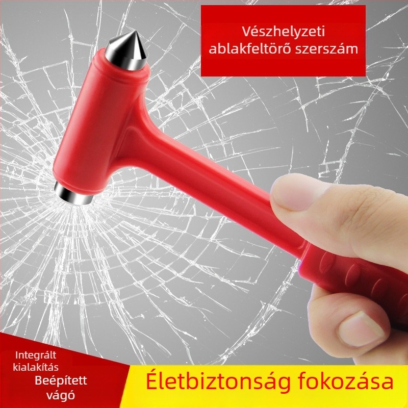 Autó biztonsági kalapács, ablakok feltöréséhez és mentésre tervezett multifunkcionális eszköz járművekhez