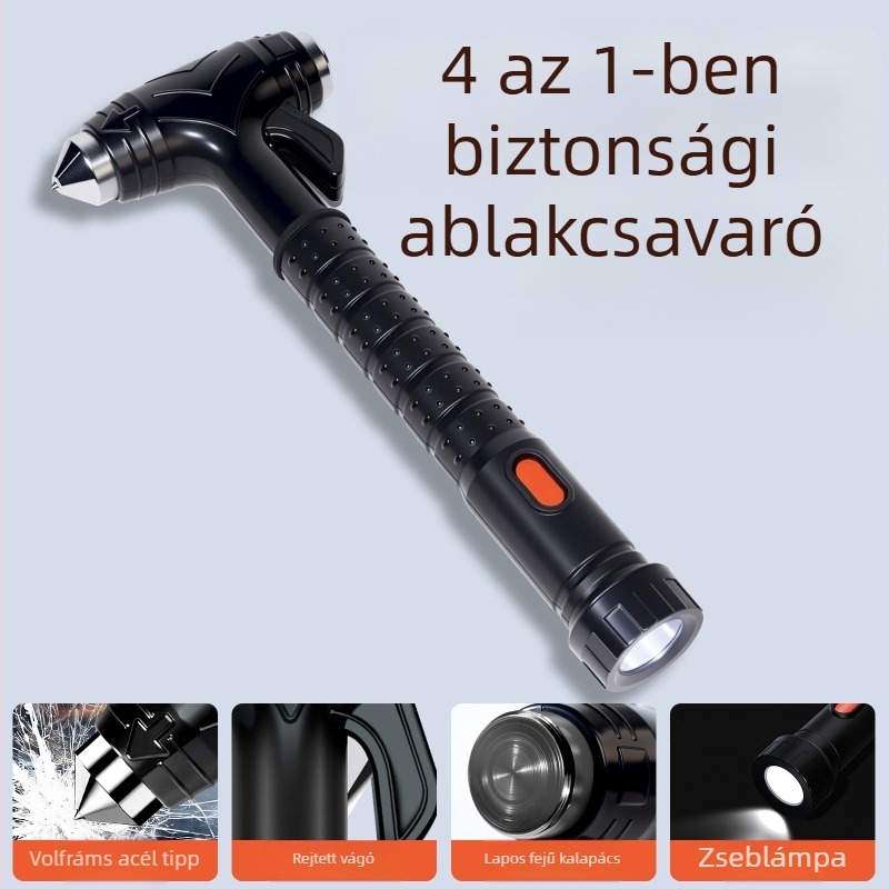 Autóba szerelhető biztonsági kalapács üveg törő és vágó funkciókkal, sürgősségi kimenekítő eszköz