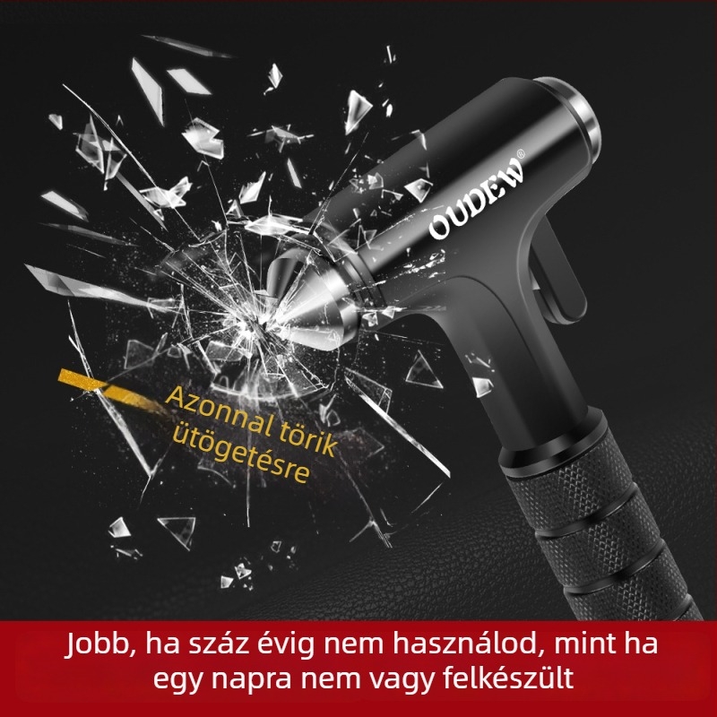 OUDEW USB újratölthető zseblámpa biztonsági kalapáccsal és ablaktörővel, alumínium ötvözet test, 305 g