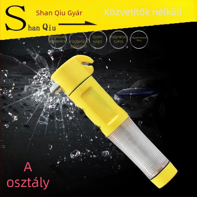 4 az 1-ben autómentő szerszám LED-lámpával, üvegrepesztő, ABS műanyag, 150 g