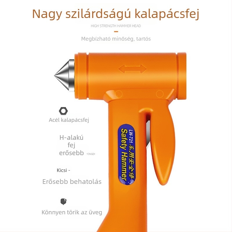 Autóbusz Biztonsági Kalapács — Evakuálási Eszköz Ablakszaggatóval, Hordozható Jármű Biztonsági Kalapács, ABS + Szénacél, 20,5 kg