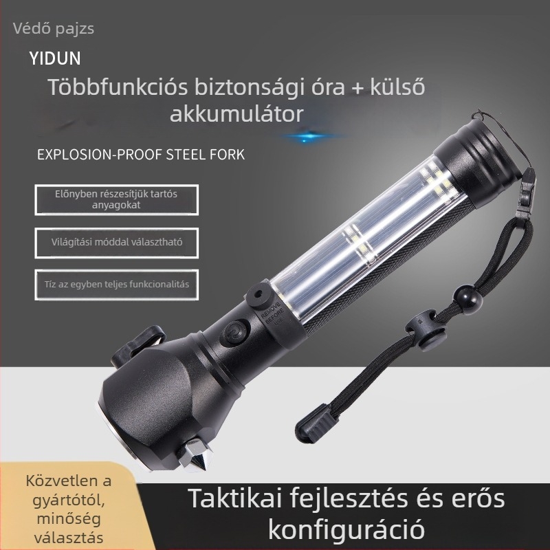 Autómentő kalapács zseblámpával és erős mágnessel, alumíniumötvözet test (Wing shield • alumíniumötvözet • Life hammer flashlight)
