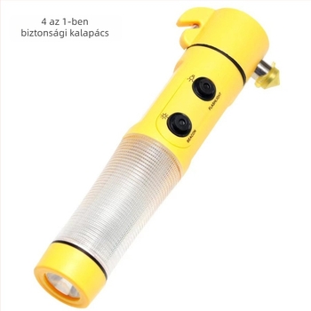 Autó 4 az 1-ben biztonsági kalapács zseblámpával, ABS műanyag, magnet, 135 g, testre szabható logó