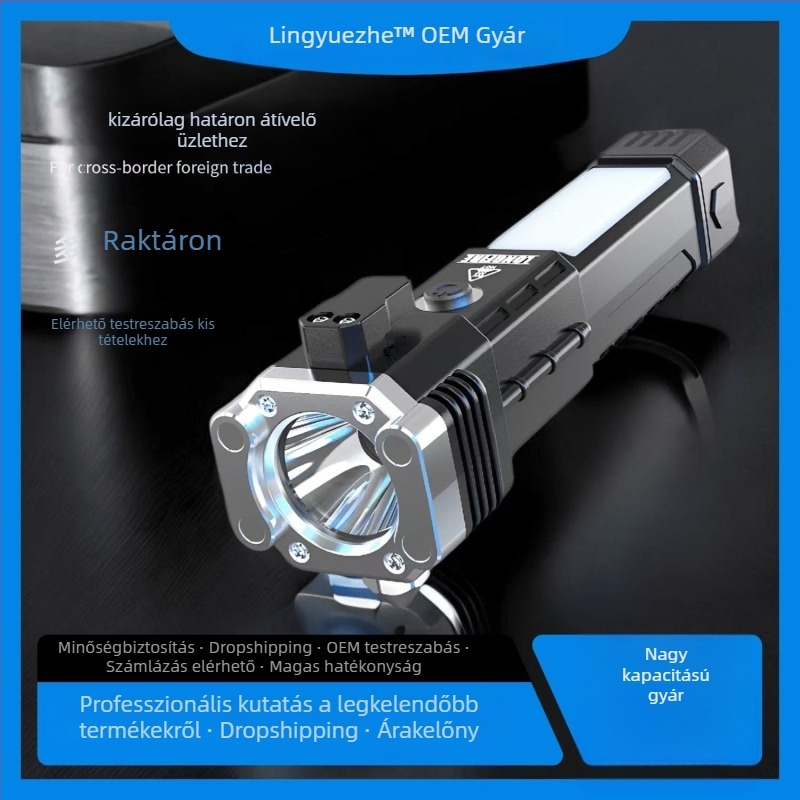 Multifunkcionális biztonsági kalapács autós lámpával és Power Bankkal — Leading, ABS, 150 g