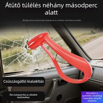 Autóbiztonsági kalapács ablakbetörővel, hordozható életmentő eszköz, ABS+fém, 140 g, Guangdong eredet