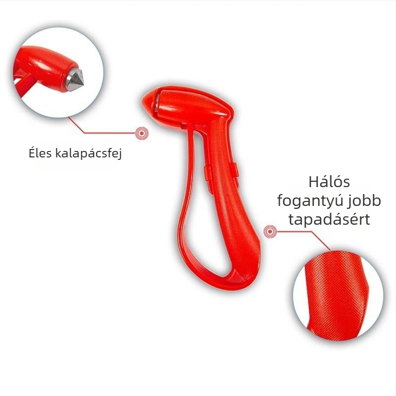 Autóbiztonsági kalapács ablakbetörővel, hordozható életmentő eszköz, ABS+fém, 140 g, Guangdong eredet