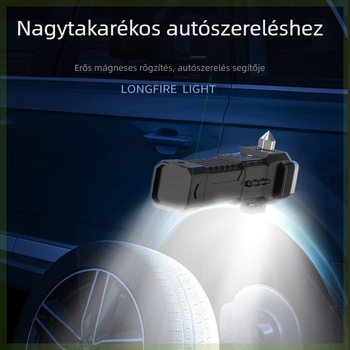 Autós vészütő LED-lámpával, ablaktörő és evakuáló eszköz