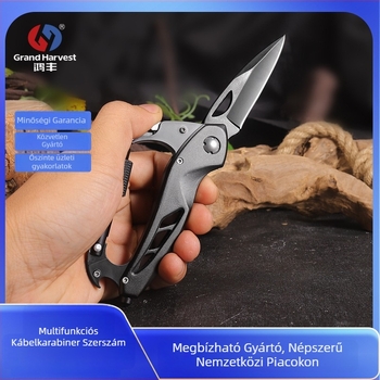 Hongfeng összecsukható EDC eszköz: többfunkciós kés karabinerrel és autóüvegbetörő kalapáccsal