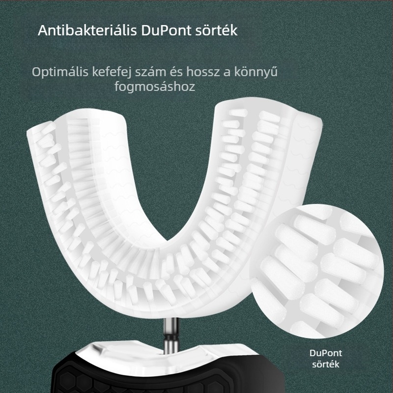 Szonikus U-alakú elektromos fogkefe Dupont sörtékkel, kék fényű fertőtlenítés, vezeték nélküli töltőállvány