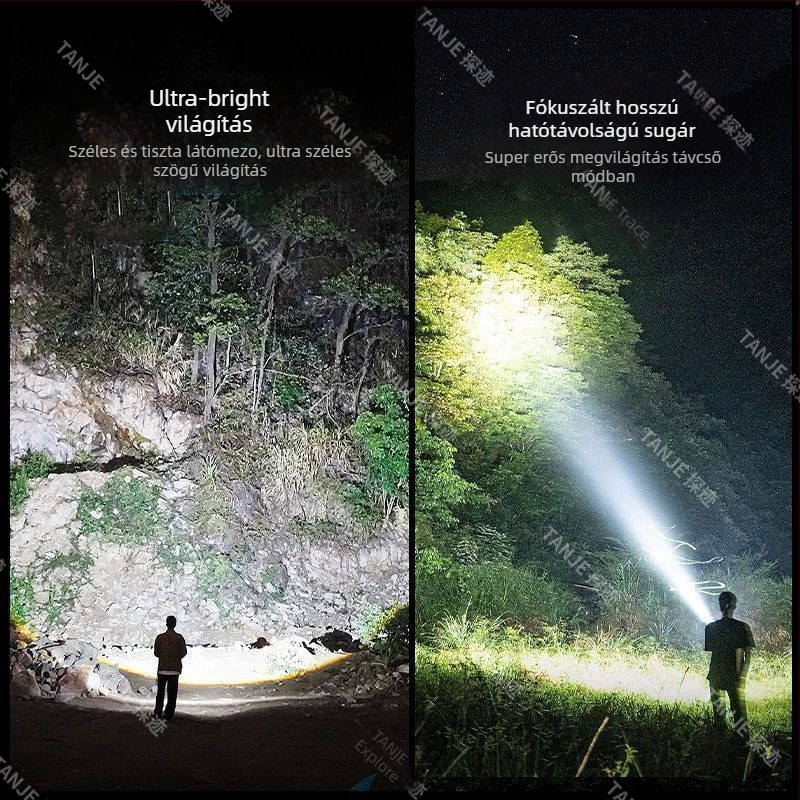 Többcélú taktikai zseblámpa kalapáccsal és vágóval, 18650-es akkumulátor, Type-C töltés, LED+COB, 15W, 360° forgó fej, hatótáv 100–200 m