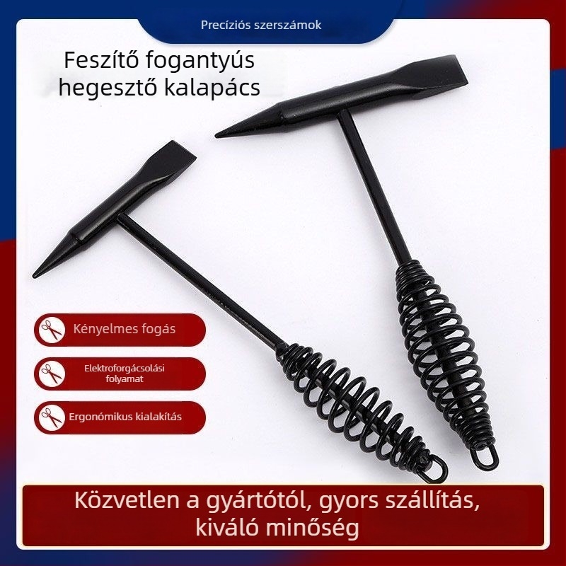 Rugóval szerelt villanyszerelő kalapács hegesztéshez, fej magas széntartalmú acélból, nyél acélból, 300g/500g