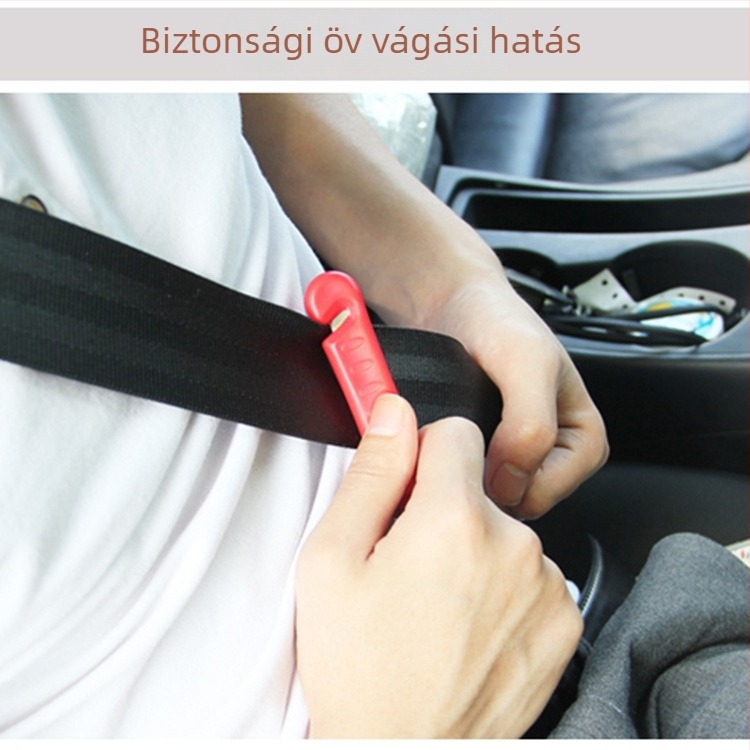 2 az 1-ben autós biztonsági kalapács, többfunkciós ablakbetörő kalapács, életmentő kés, ötvözet + műanyag, 0.12 kg