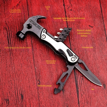 Csípőkalapács, fej szerszámacélból, ablakbetörő és menekülő eszköz, csavarhúzó – FO-4113, kültéri többfunkciós