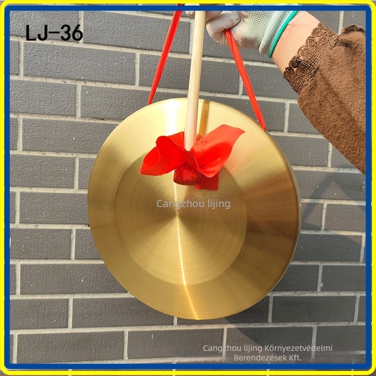 Rézötvözetből készült gong nyomtatott katasztrófa-figyelmeztető felirattal, árvízvédelmi és vészhelyzeti felhasználásra