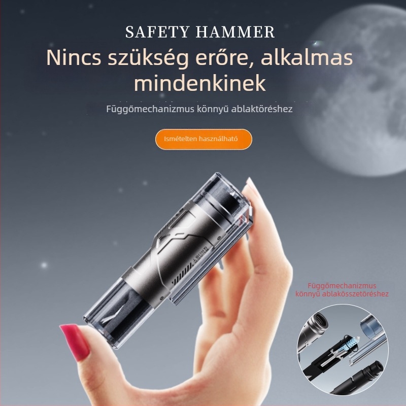 Bochi Autómentő szerszám — mini hordozható, kétfunkciós sürgősségi eszköz; üvegtörő és biztonsági vágó; anyag: wolfram acél + cink ötvözet + ABS; súly 0,15; testreszabható