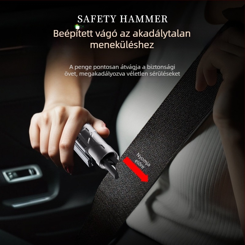 Bochi Autómentő szerszám — mini hordozható, kétfunkciós sürgősségi eszköz; üvegtörő és biztonsági vágó; anyag: wolfram acél + cink ötvözet + ABS; súly 0,15; testreszabható