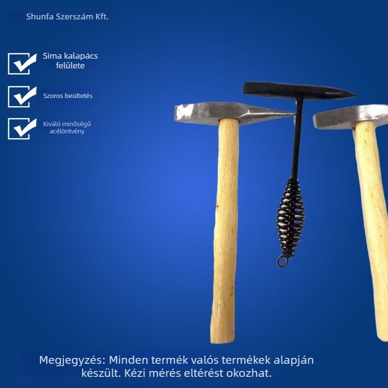 Lapos fejű hegesztő kalapács — szénacél fej, fa nyél; súly 300 g / 500 g; Kai Cheng