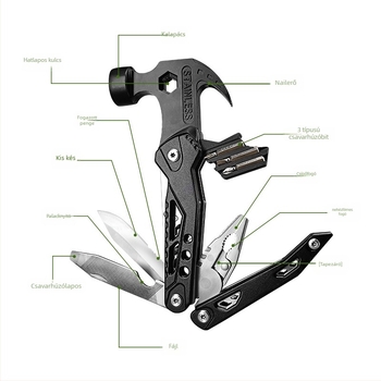 Összecsukható Gooseneck kalapács – többfunkciós szerszám, magas széntartalmú acél fej, robbanásbiztos, ütésálló, acél nyél