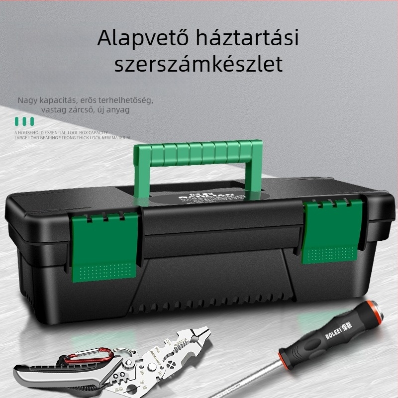 PP műanyag szerszámosláda, hordozható, egyrétegű kivitel, otthoni használatra és szerszártároláshoz