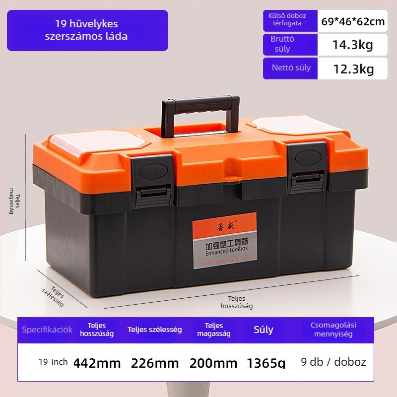 Műanyag szerszámtartó doboz, kétszintes kialakítás, hordozható tároláshoz