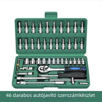 46-darabos hex karos készlet csattogó kulccsal és szerszámdobozzal autójavításhoz (PP anyag)