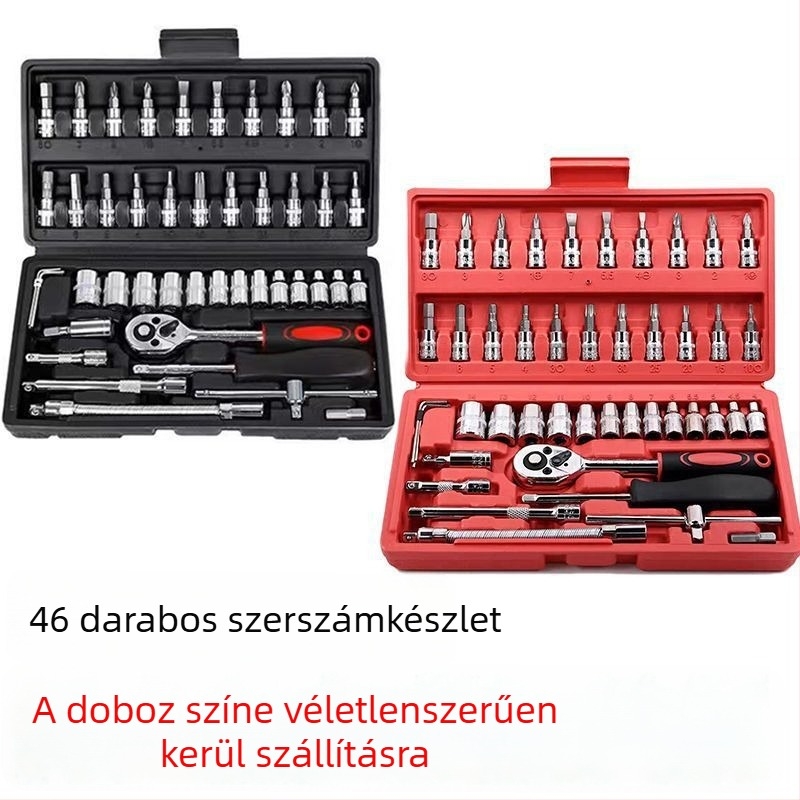 46-darabos hex karos készlet csattogó kulccsal és szerszámdobozzal autójavításhoz (PP anyag)