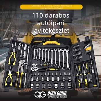 Autó javító szerszámkészlet, 110 részes, szerszámosláda, anyag 35k, otthoni autójavításra