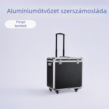Teherbíró alumínium ötvözetes szerszámtartó doboz univerzális kerekekkel