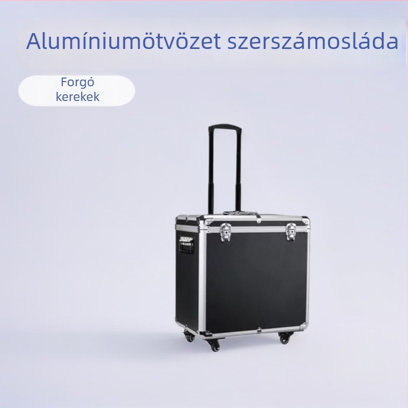 Teherbíró alumínium ötvözetes szerszámtartó doboz univerzális kerekekkel