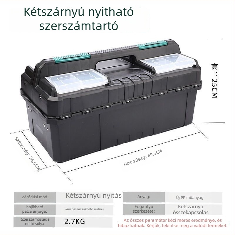 Többfunkciós, dupla nyitású műanyag összecsukható szerszámos doboz autókarbantartáshoz