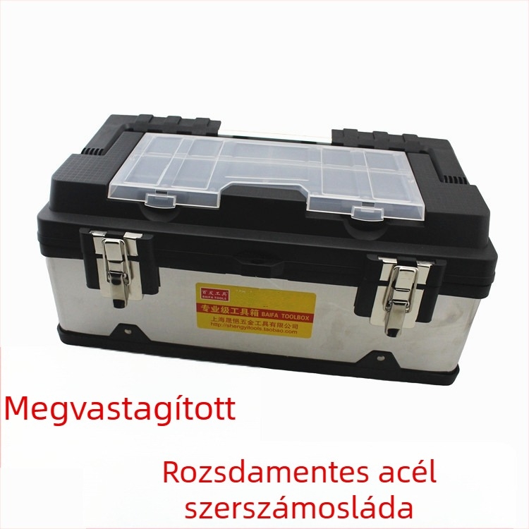 Prémium rozsdamentes acél szerszámosláda műanyag tárolóval