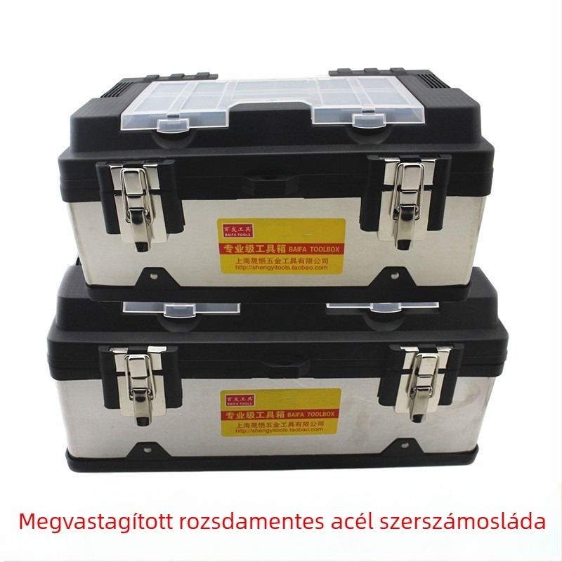 Prémium rozsdamentes acél szerszámosláda műanyag tárolóval