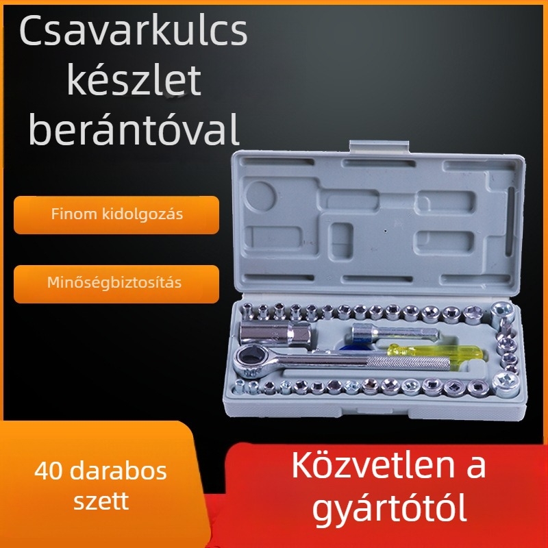 40 darabos csőkulcs készlet autó- és motorkerékpár javításához – magas széntartalmú acél, metrikus/imperiális szabvány, javító készlet