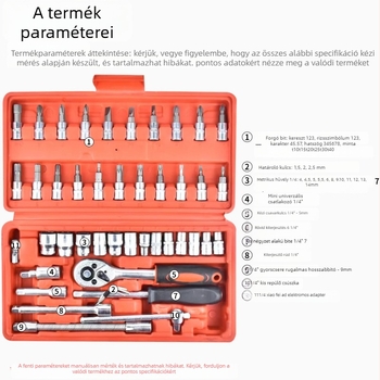 FURONGHUA 46 darabos készlet: socket készlet, gyorskapcsolós fejű csavarhúzók autó- és gépjavításhoz