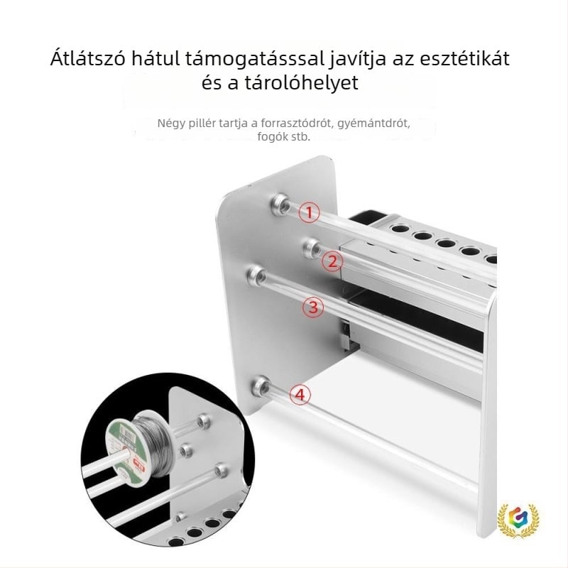 Műanyag szerszámos doboz asztali szervezővel, csavarhúzóhelyekkel és multifunkcionális szervezővel mobiltelefonokhoz és elektronikai eszközökhöz.