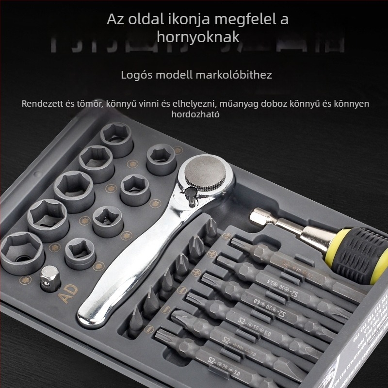 30-in-1 Socket kulcs készlet ratchet csavarhúzóval háztartási és gépjavítási feladatokra, S2 ötvözetű acél