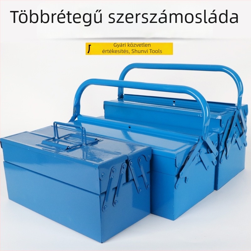 Háromrészes összecsukható fém szerszámos doboz, kétszintes szerszámos doboz, nagy méretű autóhoz való kézi tároló