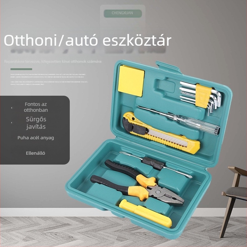 Ötvözött acélból készült szerszámkészlet autó- és otthoni használatra, nettó tömeg 1000 g