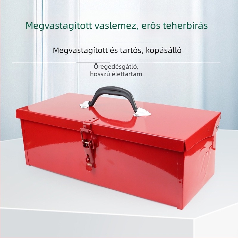 Fém szerszámos doboz, egyrétegű, többfunkciós; kétszintes kivitel, otthoni és elektromos karbantartáshoz