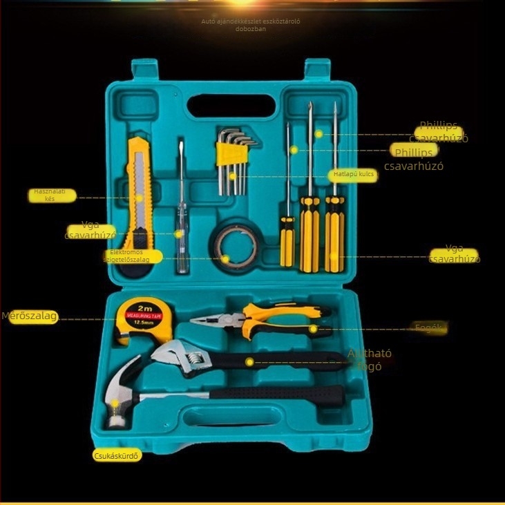 16 részes autó- és otthoni eszközkészlet, ötvözött acélból, súlya 1,36 kg