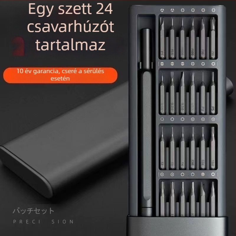 24 darabos csavarhúzó készlet szénacél ötvözetből számítógép-, mobiltelefon- és tablet javítására, kivehető kis csavarokkal
