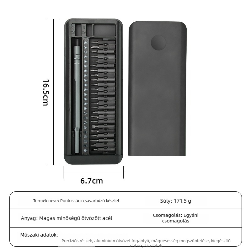 Szerszámkészlet számítógépekhez, szemüveghez és mobiltelefonokhoz – 26 darabos készlet, 4 mm-es bitek, mágneses, S2-es szerszámacél, nem szigetelt
