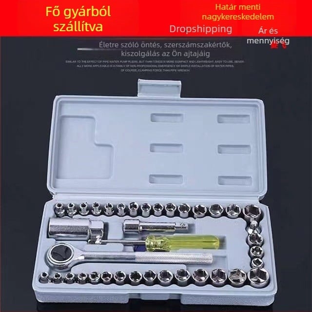 40-darabos univerzális ratchet készlet, sockets és fejrészekkel otthoni, autó- és motorkarbantartáshoz