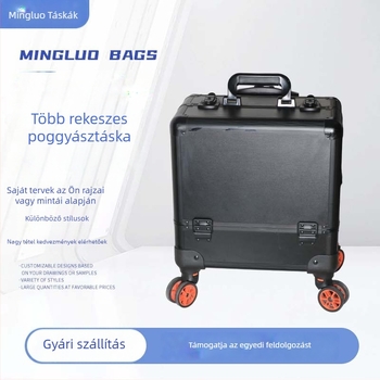 Alumíniumötvözetű görgős szerszámtároló nyolc belső rekesszel – hordozható, többszintű kozmetikai és manikűr tároló, kötőrú típus