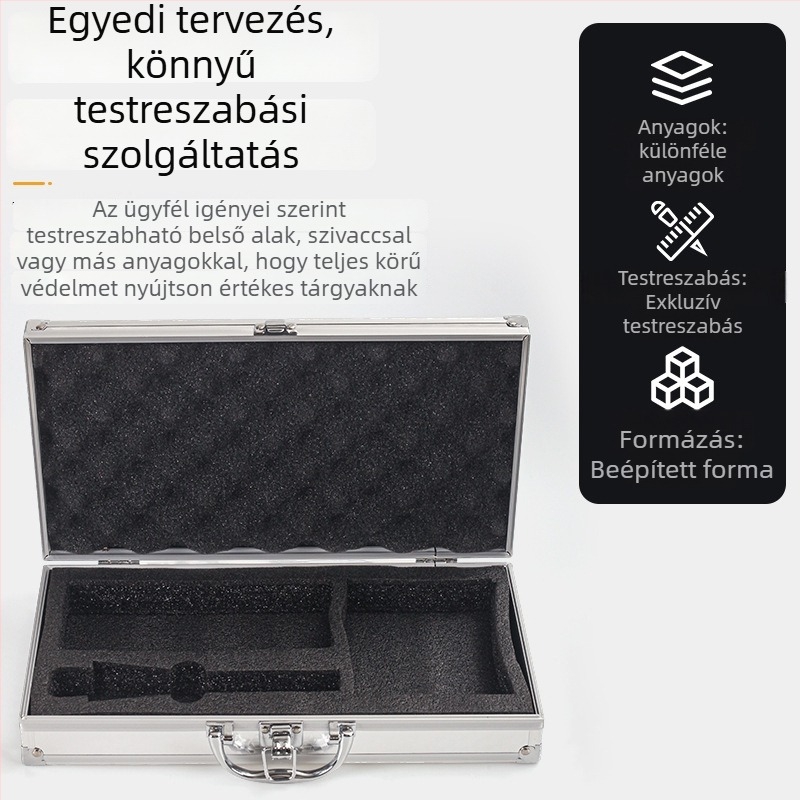 Alumínium ötvözetes műszeres koffer habos belsővel, alumínium kerettel, MDF panellel, emelő kivitel