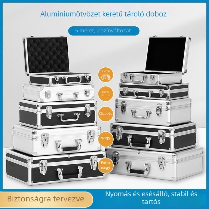 Alumíniumötvözetes szerszámtartó doboz precíziós műszerekhez, tűzvédelmi vészhelyzeti doboz, kis biztonsági tok, kapacitás 10 L