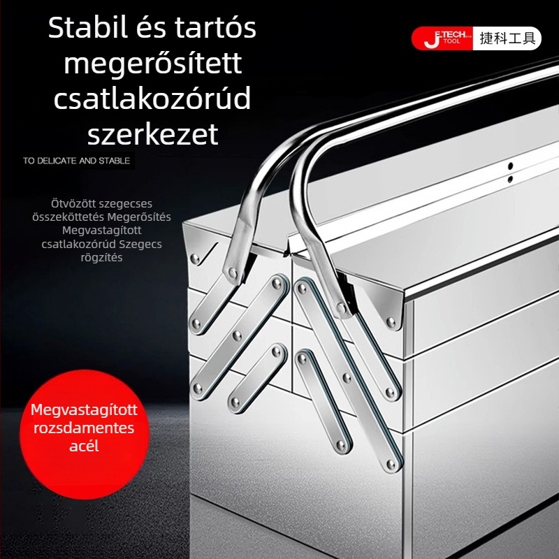 Rozsdamentes acél szerszámtartó doboz, többszintes, összecsukható, hordozható tároló otthonra és az autóba, nagy kapacitás