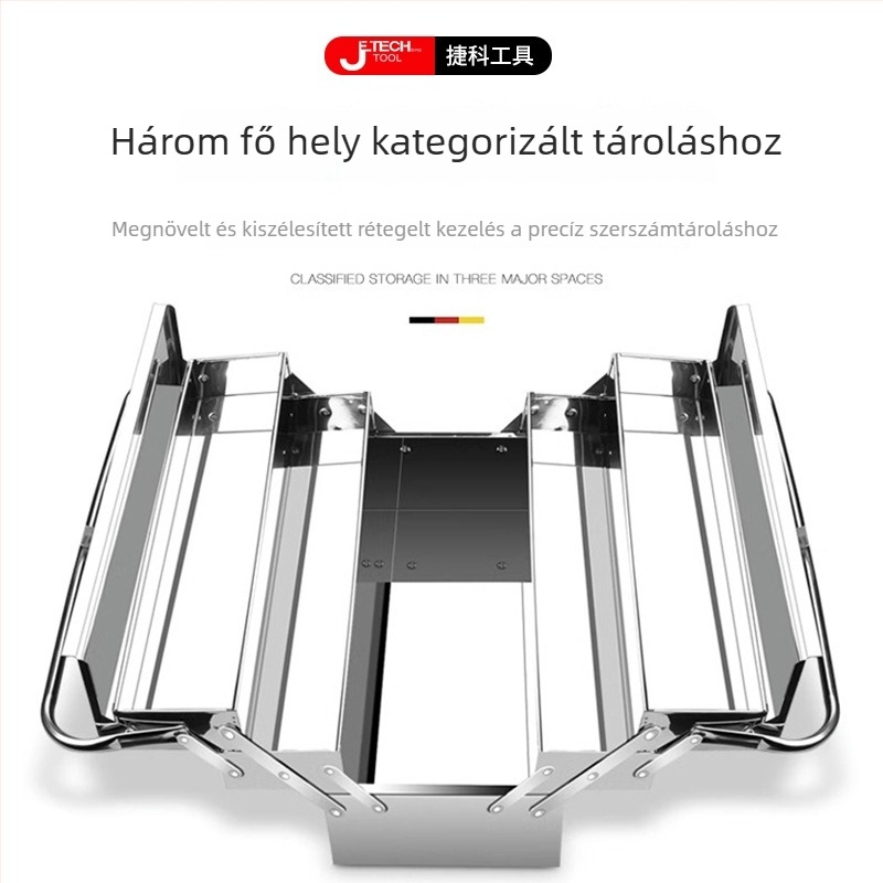 Rozsdamentes acél szerszámtartó doboz, többszintes, összecsukható, hordozható tároló otthonra és az autóba, nagy kapacitás